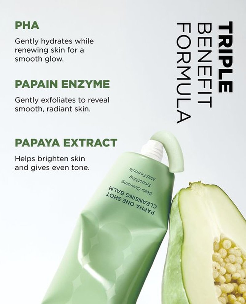 EITHER& PAPHA One Shot Cleansing Balm, Korean 2-in-1 Melting Makeup Remover & Gentle Oil-to-Milk Cleanser with Papaya Enzyme & PHA, Hydrating & Smoothing (2.70 fl. oz.)