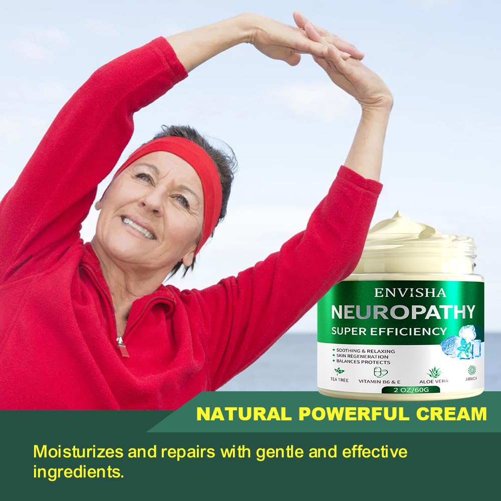 ENVISHA Neuropathy Cream with Menthol, Arnica, Aloe Vera, Emu, Vitamin B6, Extra Strength for Feet, Hands, Legs, 2oz