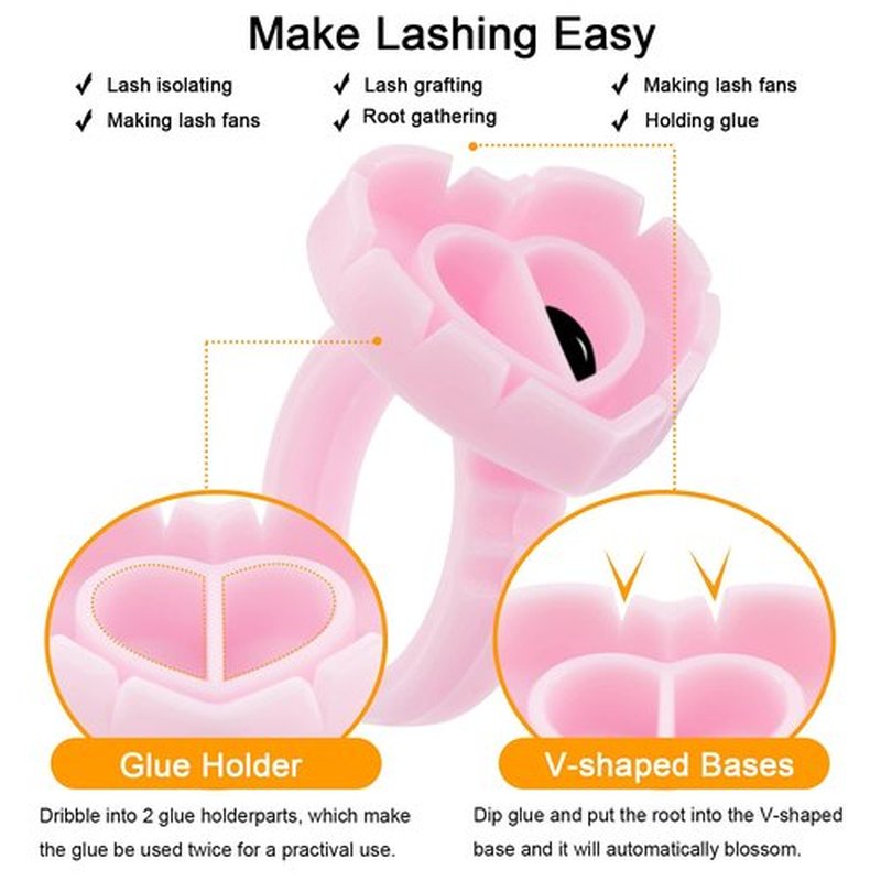 POCMKO 300PCS Heart Shape Eyelash Extension Rings, Lash Glue Cup for Volume Lashes Fan, Eyelash Extension Lash Rings