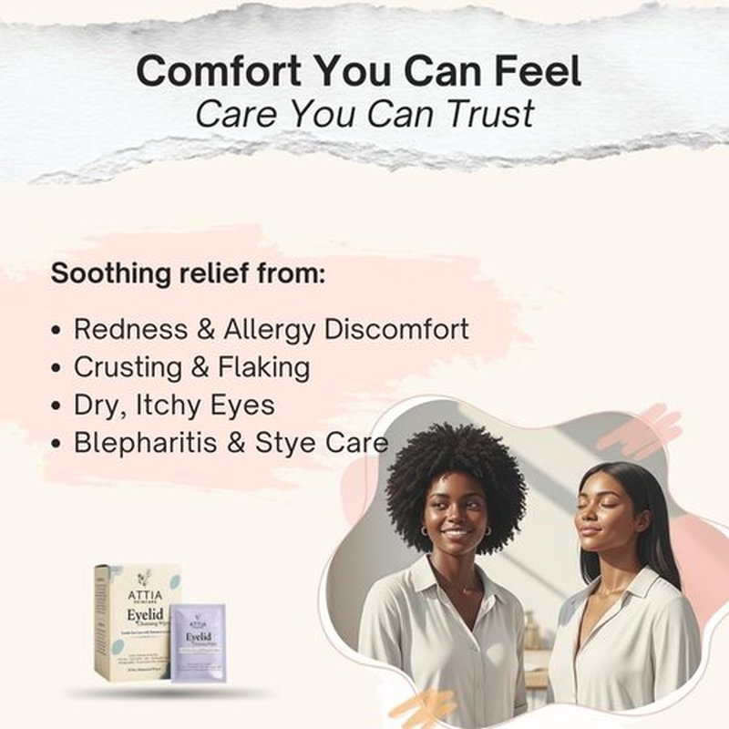 ATTIA Micellar Eyelid Cleansing Wipes, Fragrance-Free Eyelid Care for Dry, Irritated Eyes, Gently Cleanses, Hydrates & Soothes Eyelids, Moisturizing Eye Wipes for Daily Use, 30 Wipes