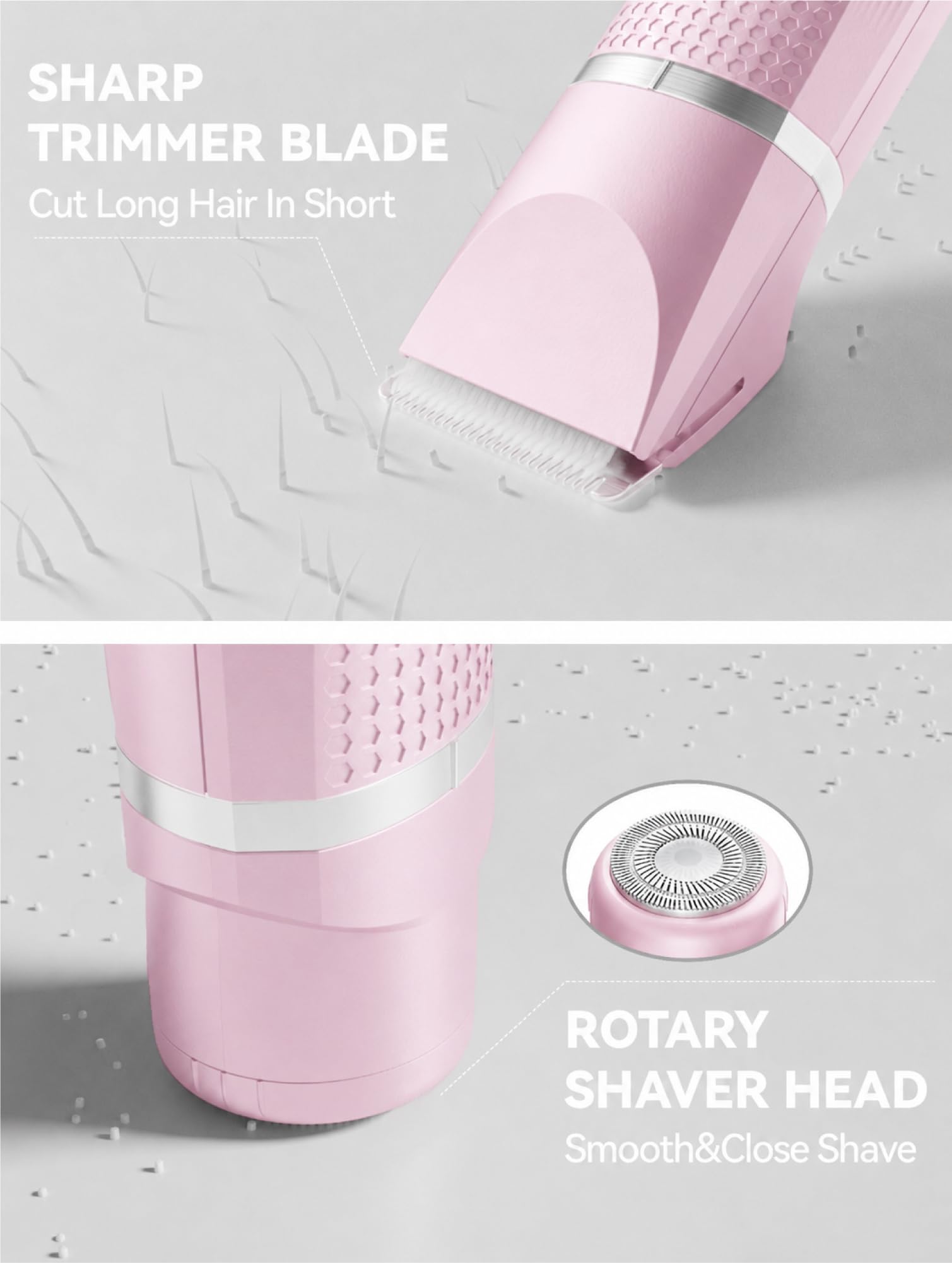 Unibono Pubic Hair Trimmer Women - Waterproof Bikini Trimmer, Rechargeable 3-in-1 Electric Razor, Personal Trimmer Groomer for Body Hair, Cordless Lady Shaver for Legs, Underarms, Face (Cold Pink)