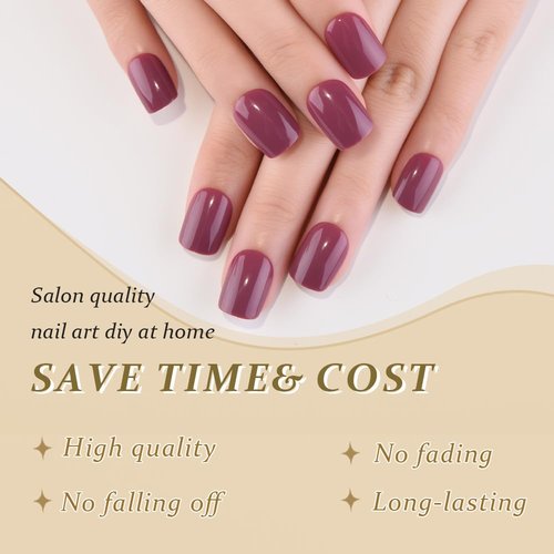 evpct Maroon Glossy Press on Nails Short Square, Glossy Maroon Fake Nails Summer Reusable, Acrylic False Nail Stick on Press ons for Women Gifts, Perfectly Fit Durable False Nail Kit & Gel 30Pcs