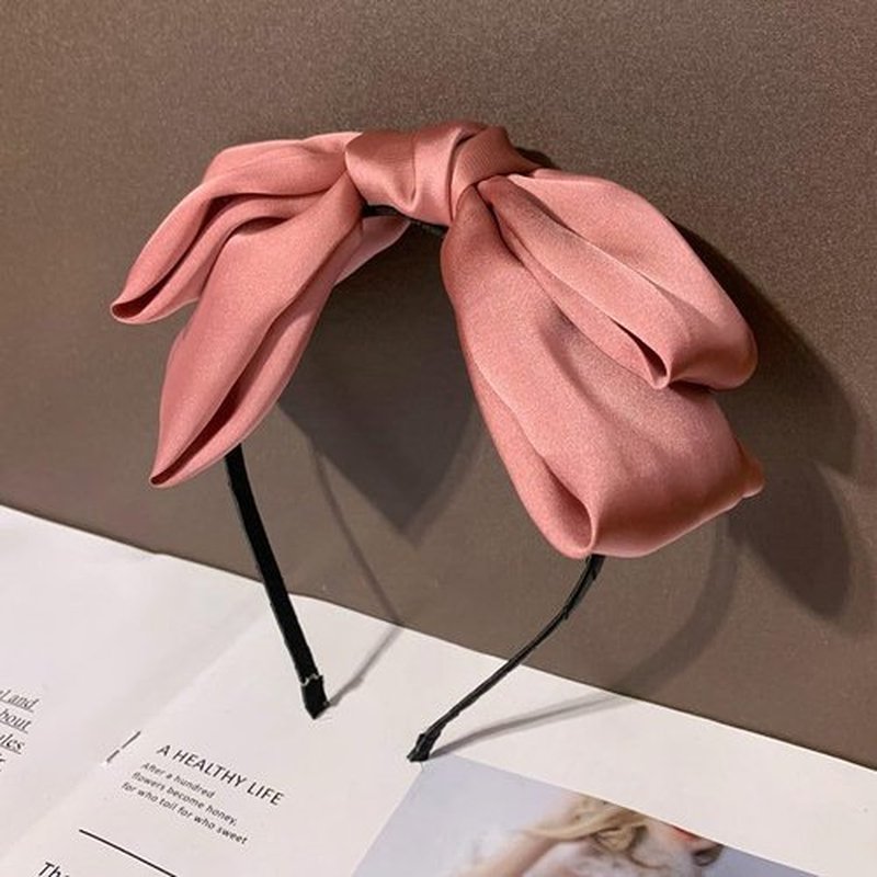 Tofwaol Bow Headband Pink Silk Satin Headbands for Women Christmas Bowknot Head Band for Girls Big Bow Hair Bands Ribbon Hair Hoop French Bow Headband Headwear