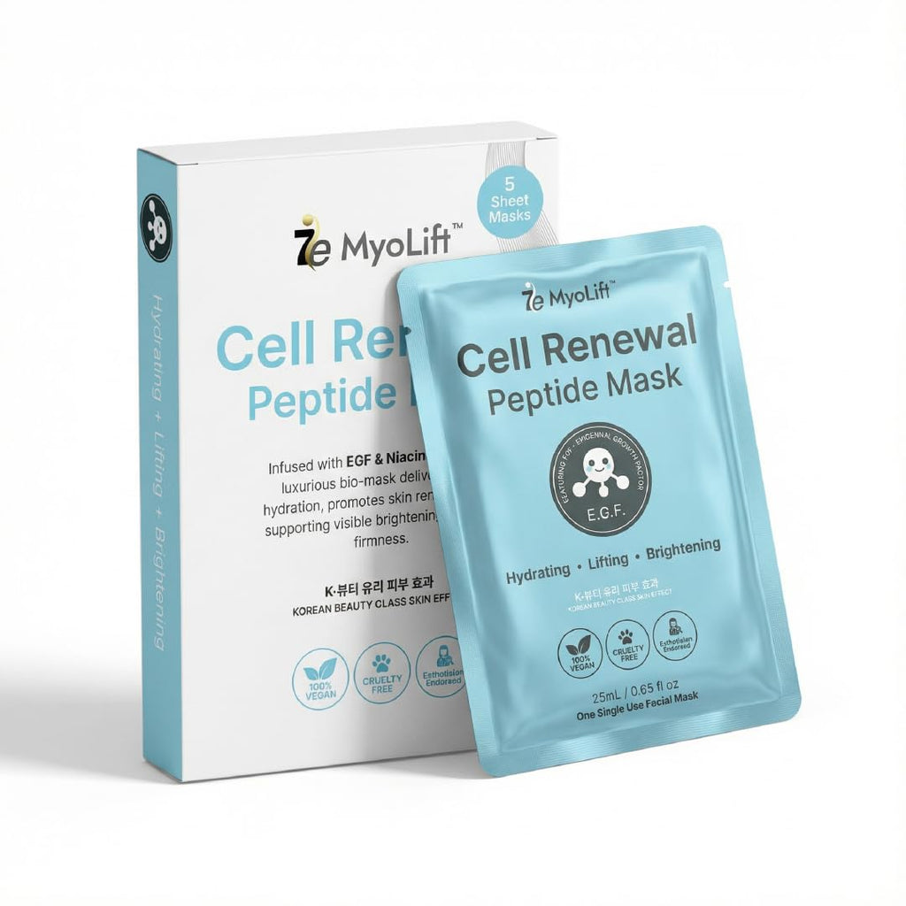 MYOLIFT Cell Renewal Peptide Mask(EGF)– 100%Vegan, Bio-Cellulose FaceMask for CellRenewal, Skin Firming, Hydrating & Brightening-with Niacinamide, Hyaluronic Acid& EGF|Korean Skincare Sheet Mask–Pack1