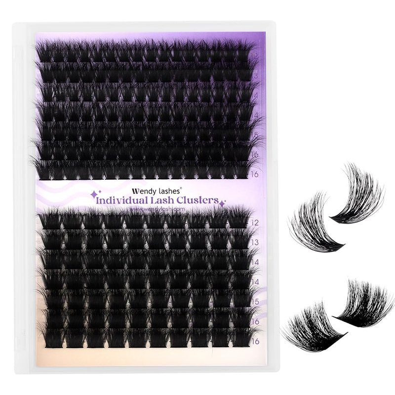 WENDY LASHES 3D-Effect Lash Clusters 100D+200D Eyelash Extensions 119PCS Wispy Lash Cluster 12-16mm Fluffy Eyelashes Cluster D-Curl Individual Lashes DIY Cluster