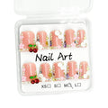 Handmade Press on Nails Duck Bill Shape, 3D Luxury Rhinestone Cherry Pearl Floral Acrylic Fake Nails, Full Cover Thickened False Nails for Women DIY Nail Art (M)