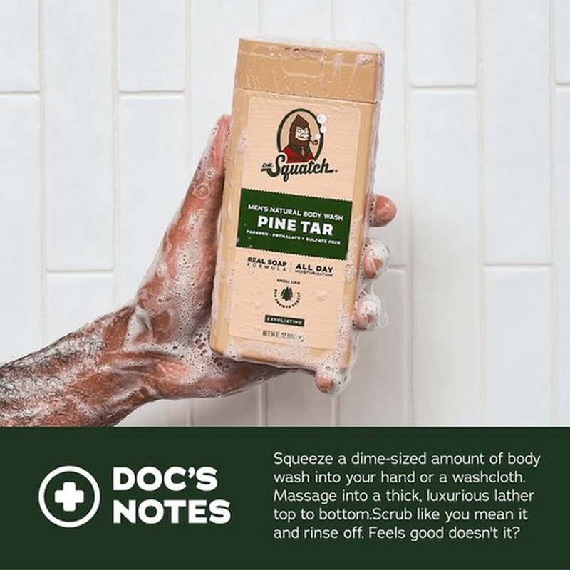 Dr. Squatch NEW Body Wash for Men with Nourishing, Natural Ingredients | No Paraben, Phthalate, Sulfate | Coconut Castaway (14 oz), Wood Barrel Bourbon & Pine Tar (8 oz, 2-Pack) & Body Scrubber