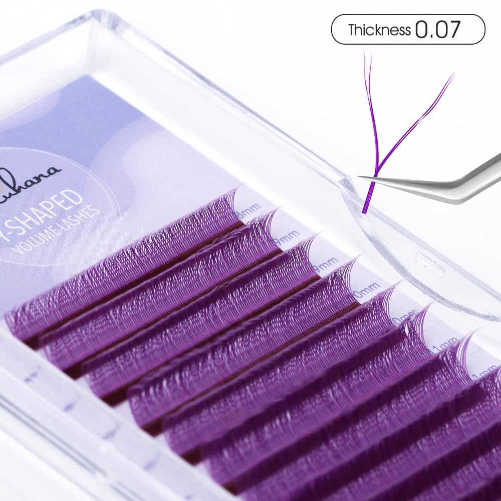 NATUHANA YY Eyelash Extensions Colored 0.07mm D Curl 8-14mm Mixed Tray Premade Fan 4D Russian Volume Y Shape Lash 12 Rows Color Lashes (8-14 MIX, Purple, 0.07 D)