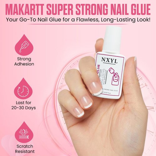 Strong Brush On Nail Glue for Press on Nails - Fast Drying, Long-Lasting, Waterproof, Ideal for Acrylic Tips and Fake Nails, (15ml) Reliable Adhesive Glue for Professional & Home Use