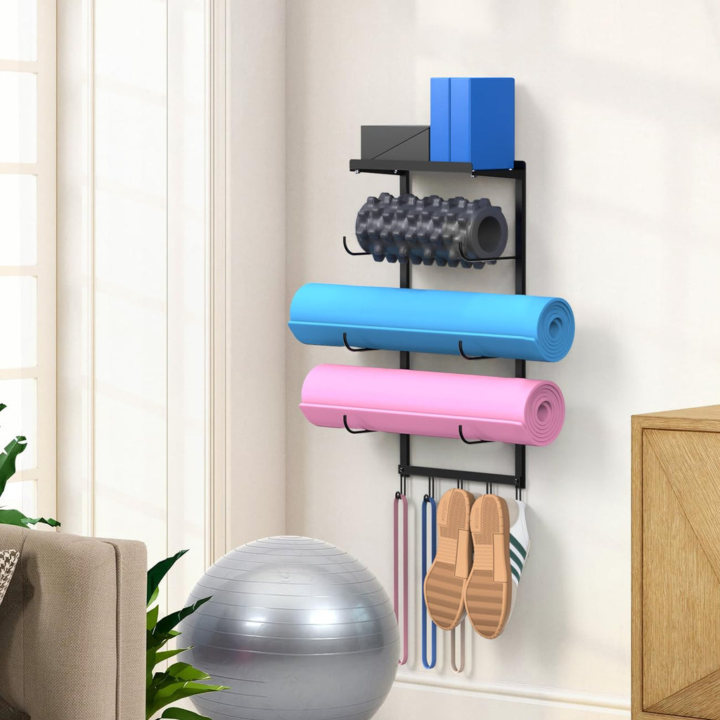 Puretalon Yoga Mat Holder Wall Mount for Home Gym Accessories Storage