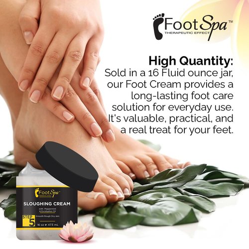 FOOT SPA - Foot Cream, Sloughing Lotion, Peppermint and Eucalyptus Oil, 16 Oz - for Dry Cracked Feet, Scrub Gently, Exfoliating, Smooths and Eliminates Buildup of Dead Skin