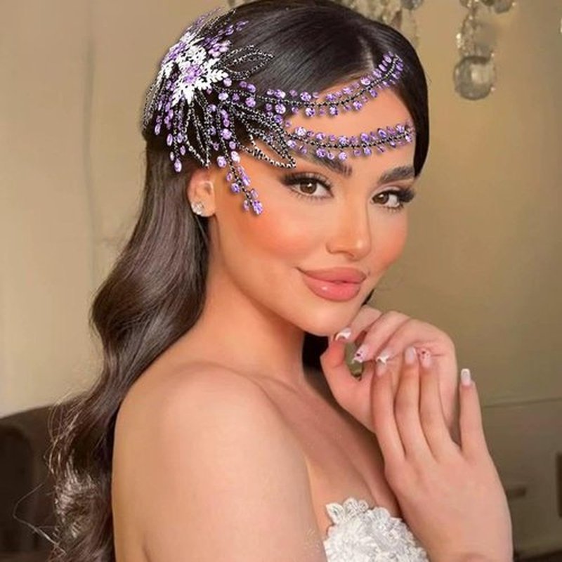 LOVFOIVER Wedding Head Pieces Crystal Bridal Hair Clips Women's Handmade Bridal Rhinestone Wedding Party Hair Accessories(Purple)