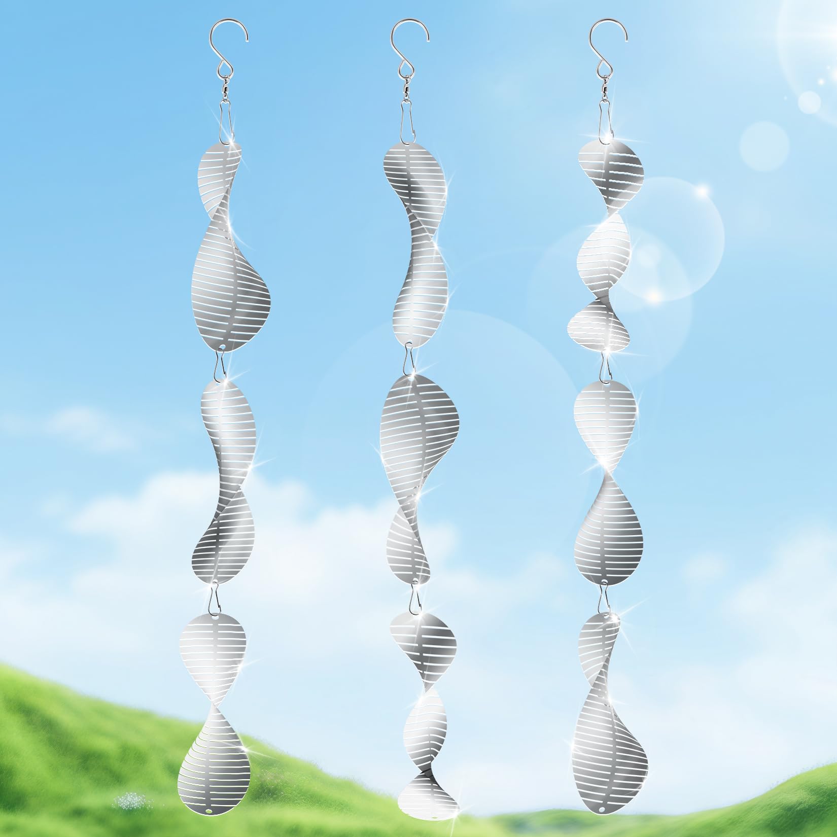 LXIANGN Stainless Steel Bird Deterrents for Outside Patio,3D Sparkly Wind Spinner Outdoor Decor,Bird Reflectors to Keep Birds Away from House Window Patio Yard Porch 9 Discs 3 Pcs