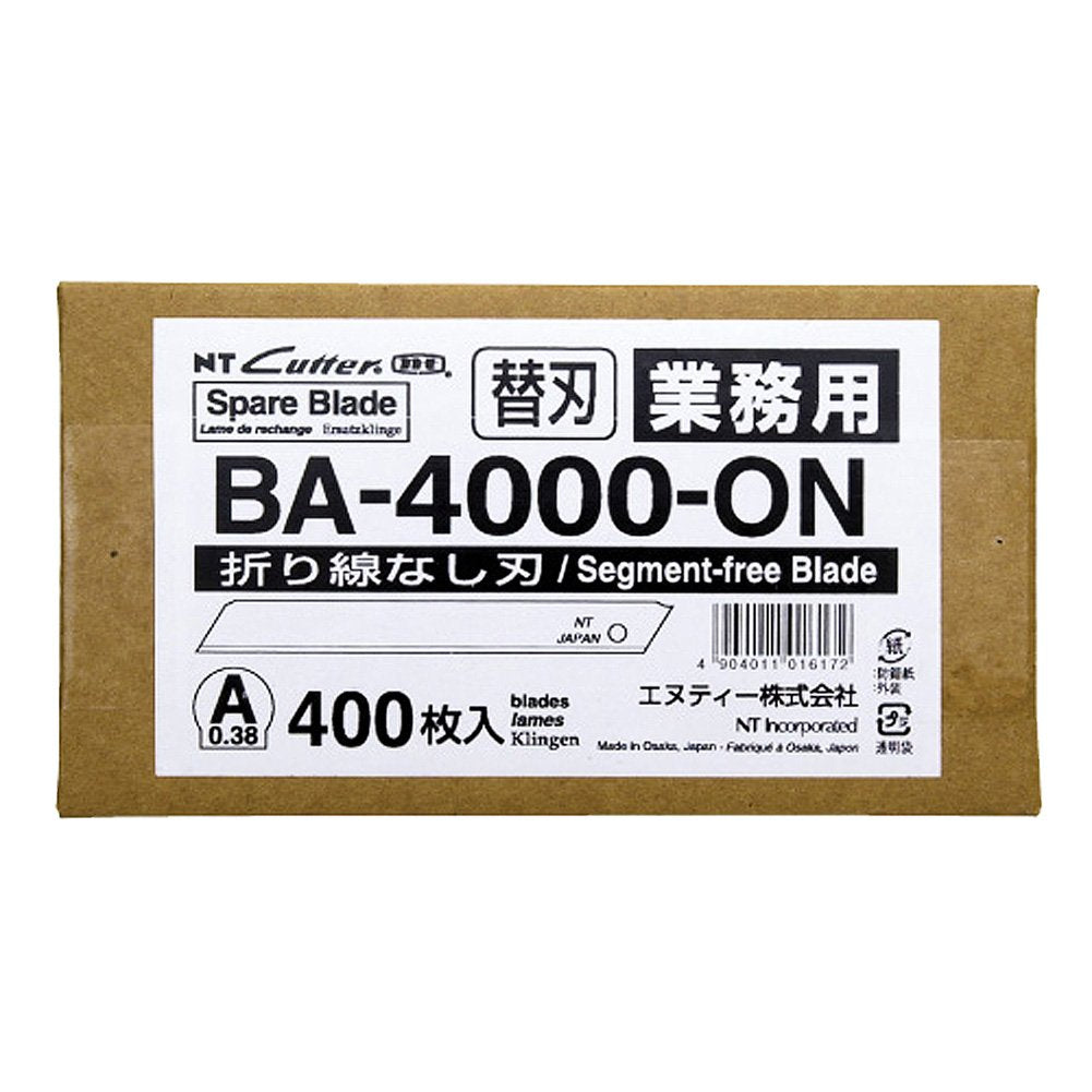 NT Cutter 9mm Solid Blades without Snap-Off Lines, 400-Blade/Pack, 1 Pack (BA-4000-ON)