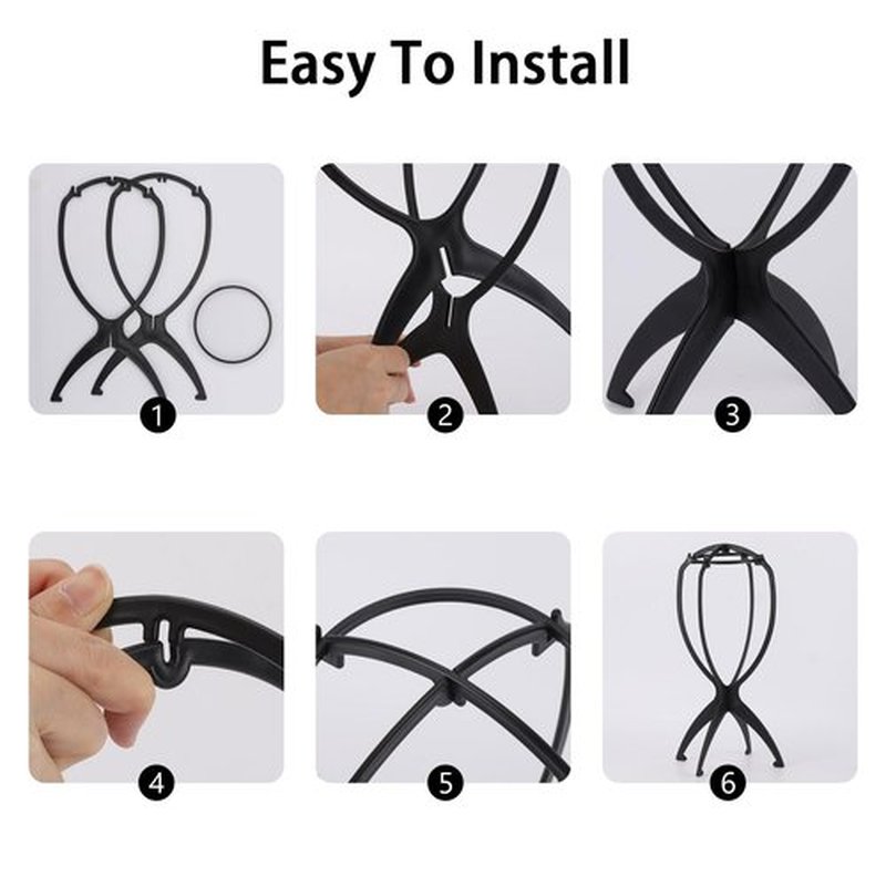 Tecbeauty 9 Pcs Wig Stand, Portable Wig Holder Wig Head Stand for Women Multiple Wigs (Black)