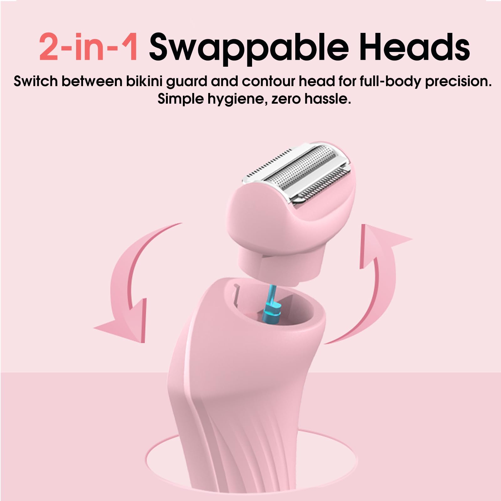 Bikini Trimmer for Women, 2-in-1 Electric Razors Dual Head, IPX7 Waterproof Body Hair Trimmer, Bikini Shave with Battery Level, USB-C, Wet Dry Use, Hair Remover for Legs Underarm Pubic Arm Chin Face