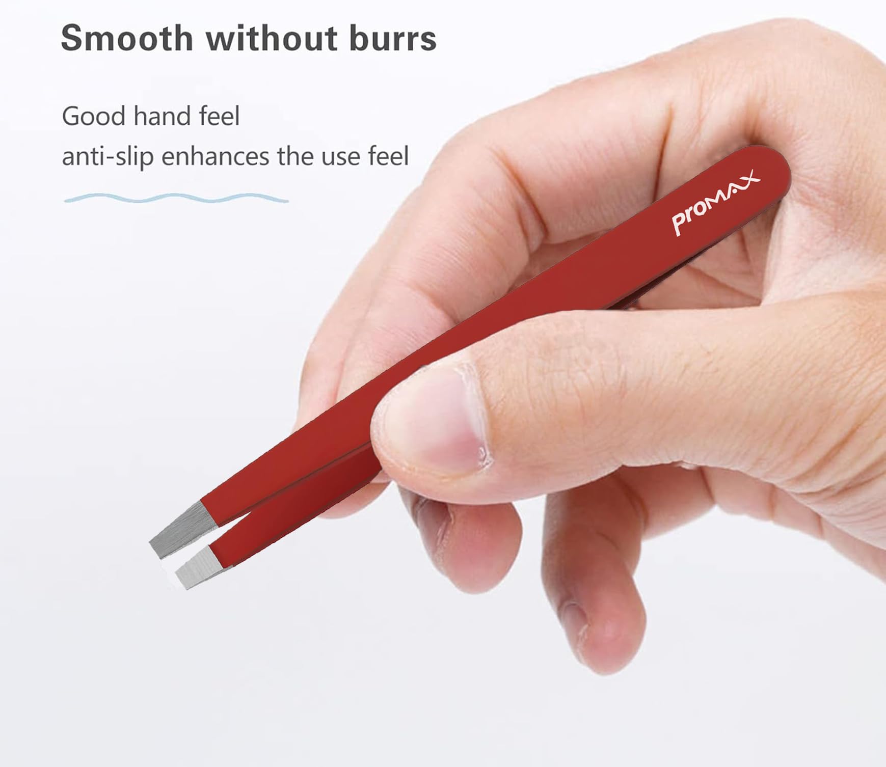 PromaxCare Tweezers Set - Professional Stainless Steel Tweezers for Eyebrows - Great Precision for Facial Hair, Splinter and Ingrown Hair Removal (Red)