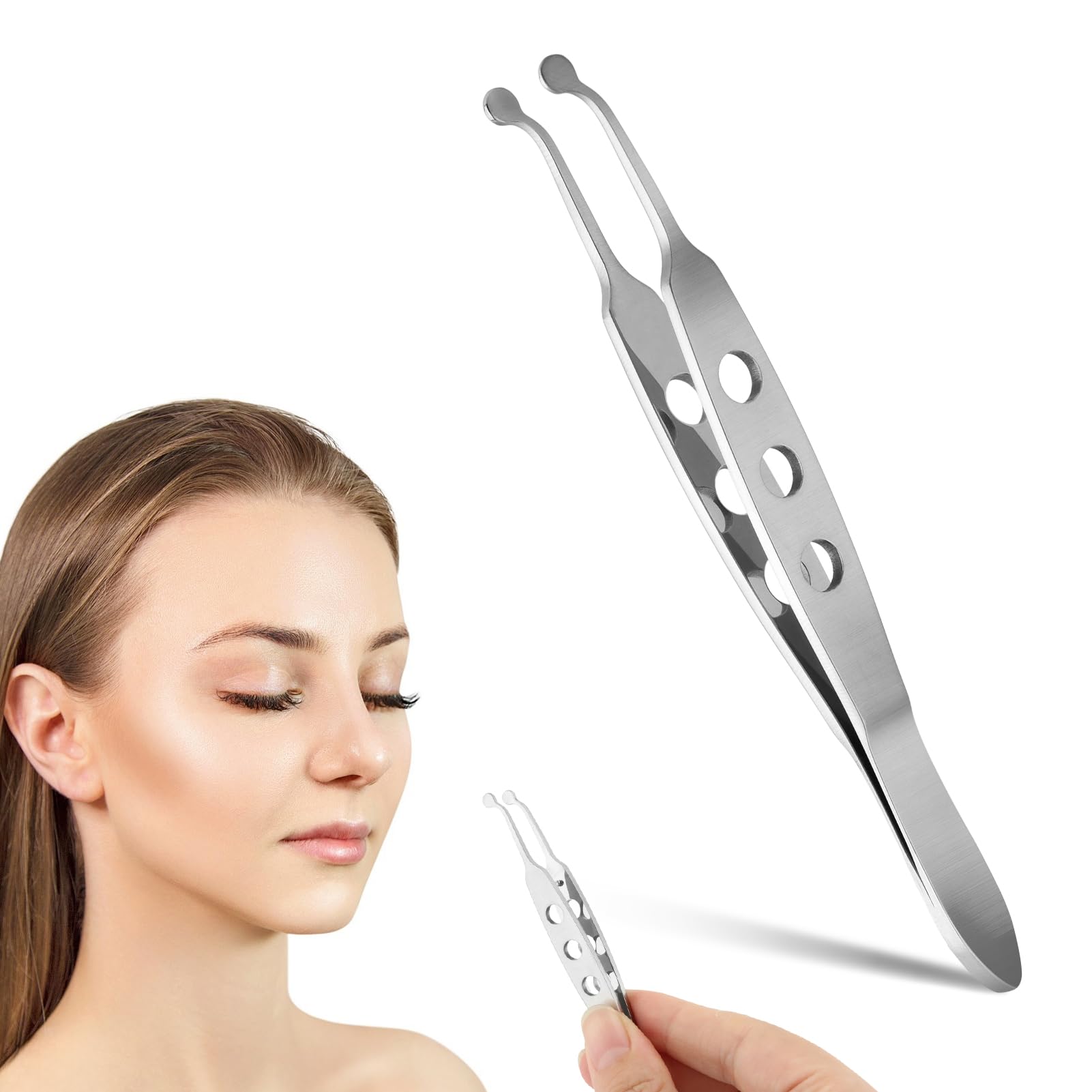 Meibomian Gland Expressor, Stainless Steel Eyelid Massage Tweezer with Positioning Pin, Eyelid Gland Blockage Unblocking Physiotherapy Tools, Eyeli-d Expressor for Dry Eyes(SIZE:3x3mm/0.12x0.12inch)