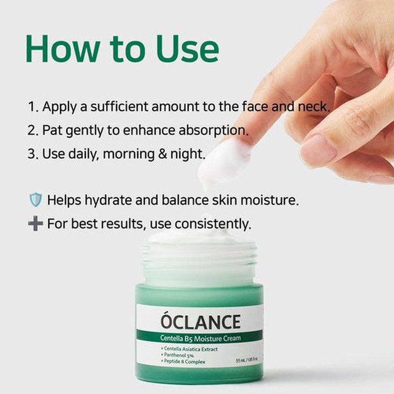 OCLANCE Centella B5 Calming Barrier Cream, Lightweight Non-Greasy Face Moisturizer for Sensitive Skin with Panthenol, Centella & 8-Peptide Complex, Fragrance-Free Korean Skincare, 1.85 fl oz (55ml)