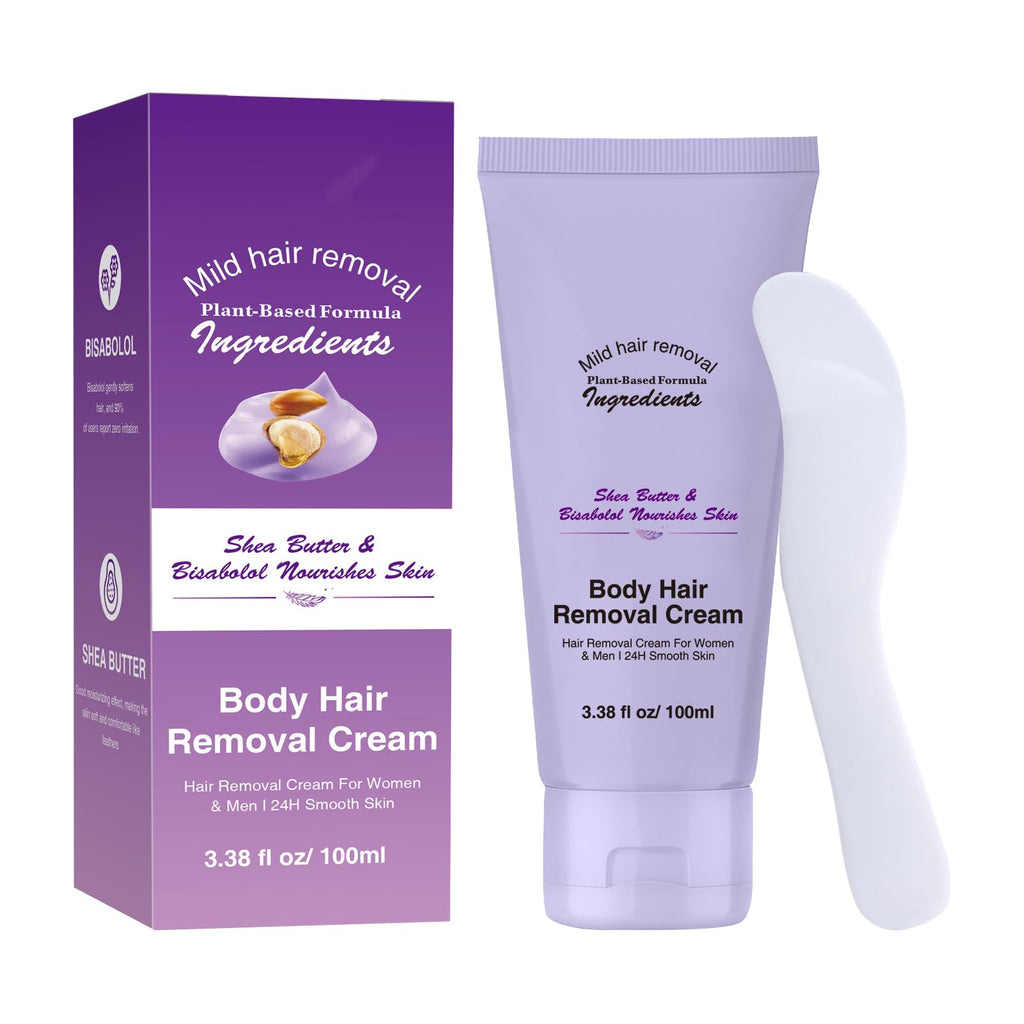Body Hair Removal Cream 3.38 fl oz, Plant Based Depilatory Cream for Women & Men with Shea Butter and Bisabolol, Gentle Hair Removal for Arms Underarms and Legs