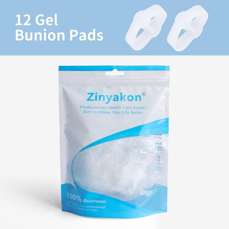 Zinyakon 12-Pack Bunion Corrector - Gel Toe Separators W/ 2 Loops, Big Toe Spacers for Women and Men, Toe Corrector and Straightener for Bunions, Hammer Toe and Overlapping Toe, Relieve Foot Pain