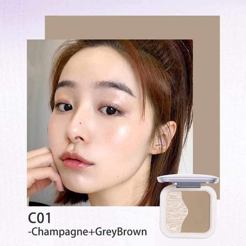 ELLESY Highlighter Makeup Palette Silky Texture Face Sculpting Highlighter Contouring Palette Lightweight Makeup Kit Grey Toned Natural Looking Contour Powder with brush-C01