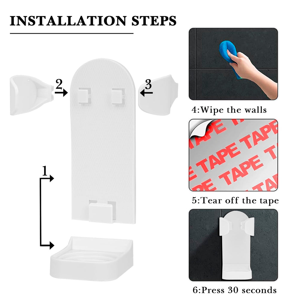 Linkidea 2 Pack Self Adhesive Razor Hanger, Adjustable Shaver Holder Wall Mounted, Shower Organizer Compatible with Braun Series 5, 6 (White)