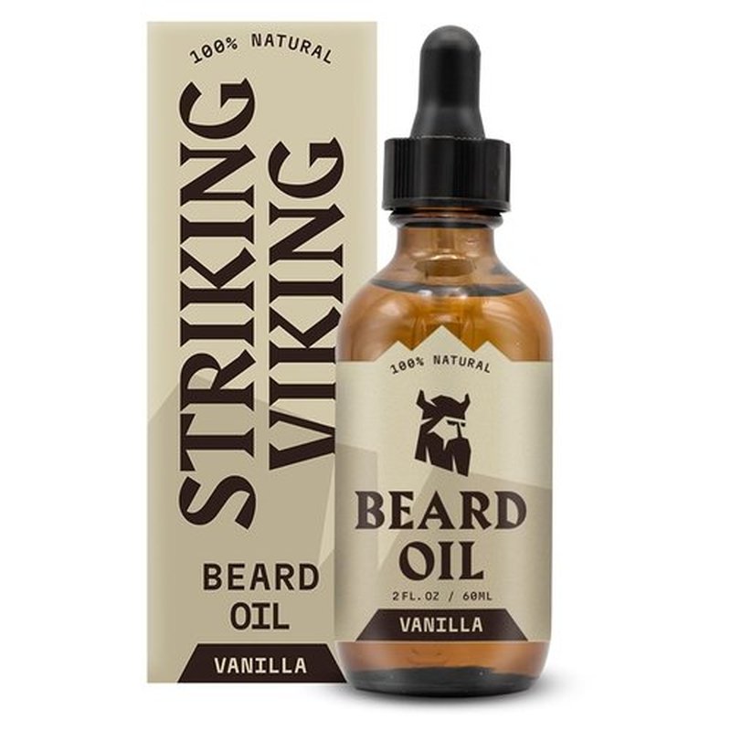 Striking Viking Vanilla Beard Oil - Naturally Derived Conditioner with Argan & Jojoba Oils (2 Oz) for Soft, Moisturized Beards