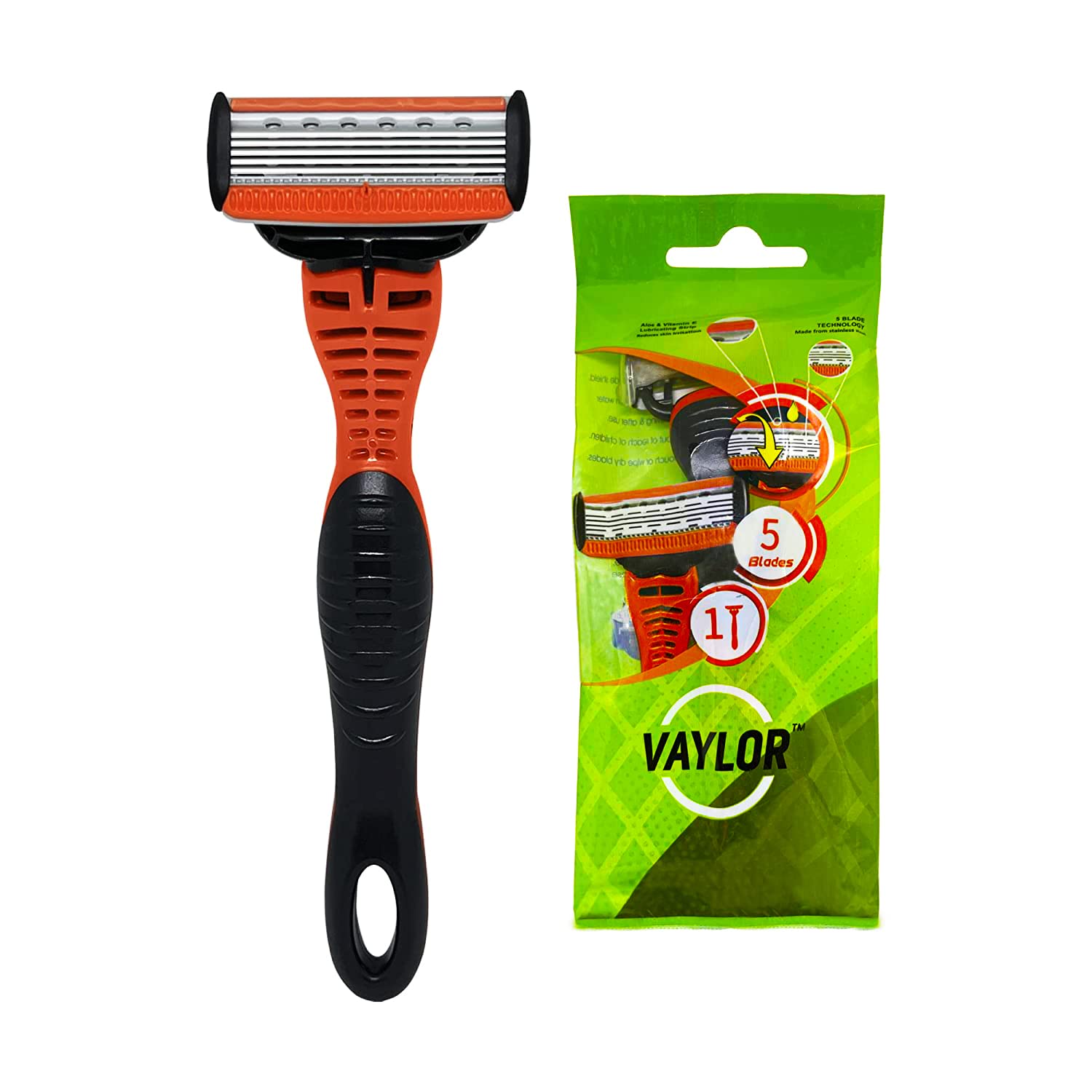 Vaylor 5 Blade Pivoting Mens Disposable Shaving Razor, 1 Pack, with Ergonomic Handle and Rubber Grip