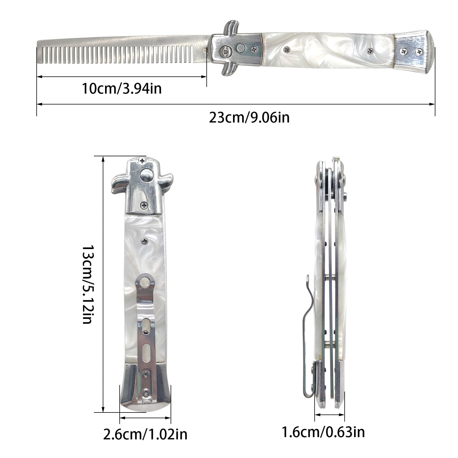 Folding Pocket Comb, Stainless Steel Beard Comb for Men, Switchblade Fine Tooth Mustache Combs Designed for Hair Salon Beauty Tool (Milky)