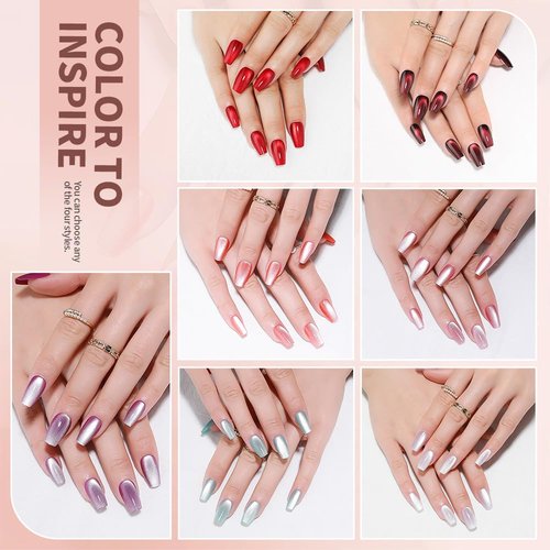 Medium Coffin Press on Nails, Wine Red Cat Eye Press on Nails, Fashion Gel Fake Nails, Reusable Acrylic Fake Nails, Glossy Stick on Nails for Women Gift, Glue on Nails Kit 24 Pcs, Midnight Blaze