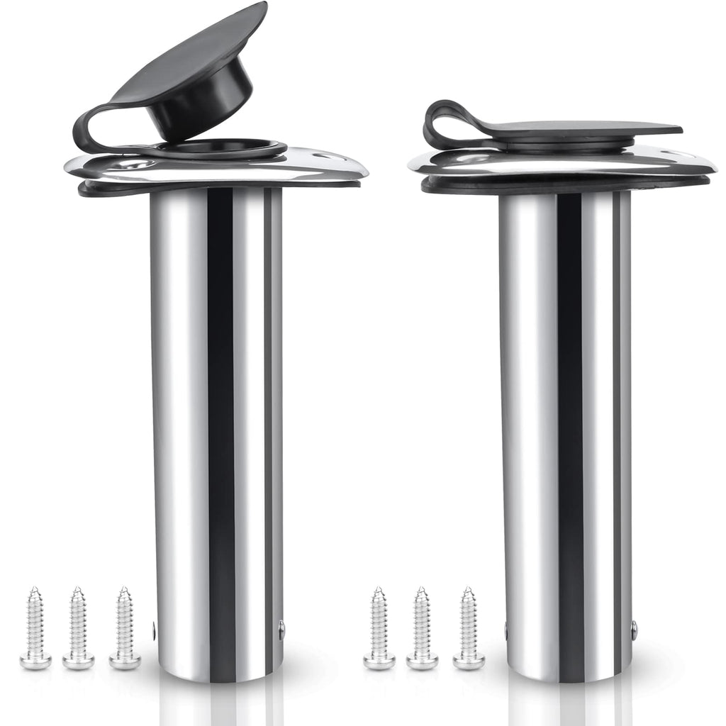 Marinebaby 2 Pcs Flush Mounting Fishing Rod Holders, 90 Degree Stainless Steel with Rubber Cap, Liner and Gasket, Screws Included