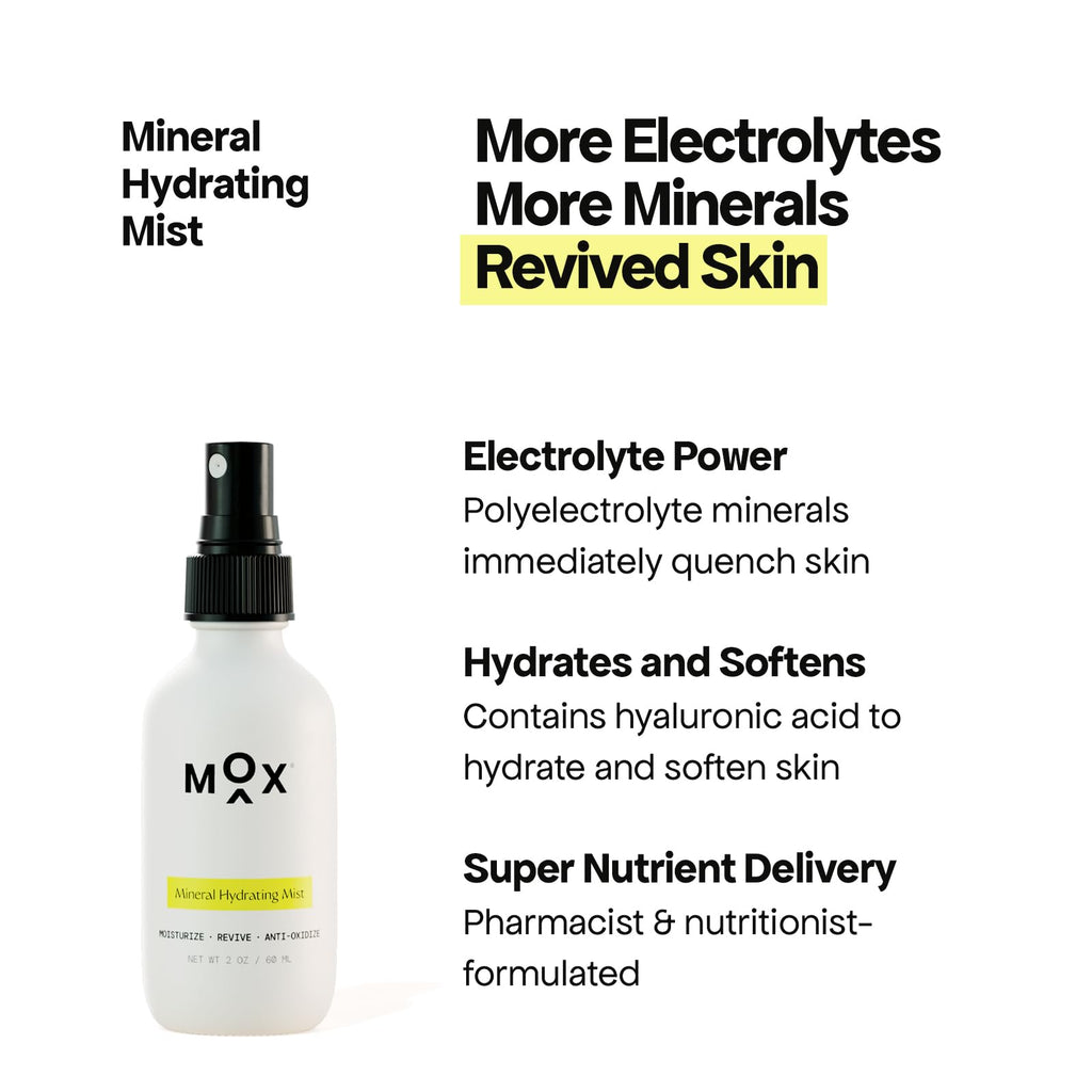 Mox Skincare Super Set Face Care Kit (3pk) | Peppermint Face Cleanser + Multi Nutrient Serum + Mineral Hydrating Mist | Hydrate, Exfoliate, Glow.