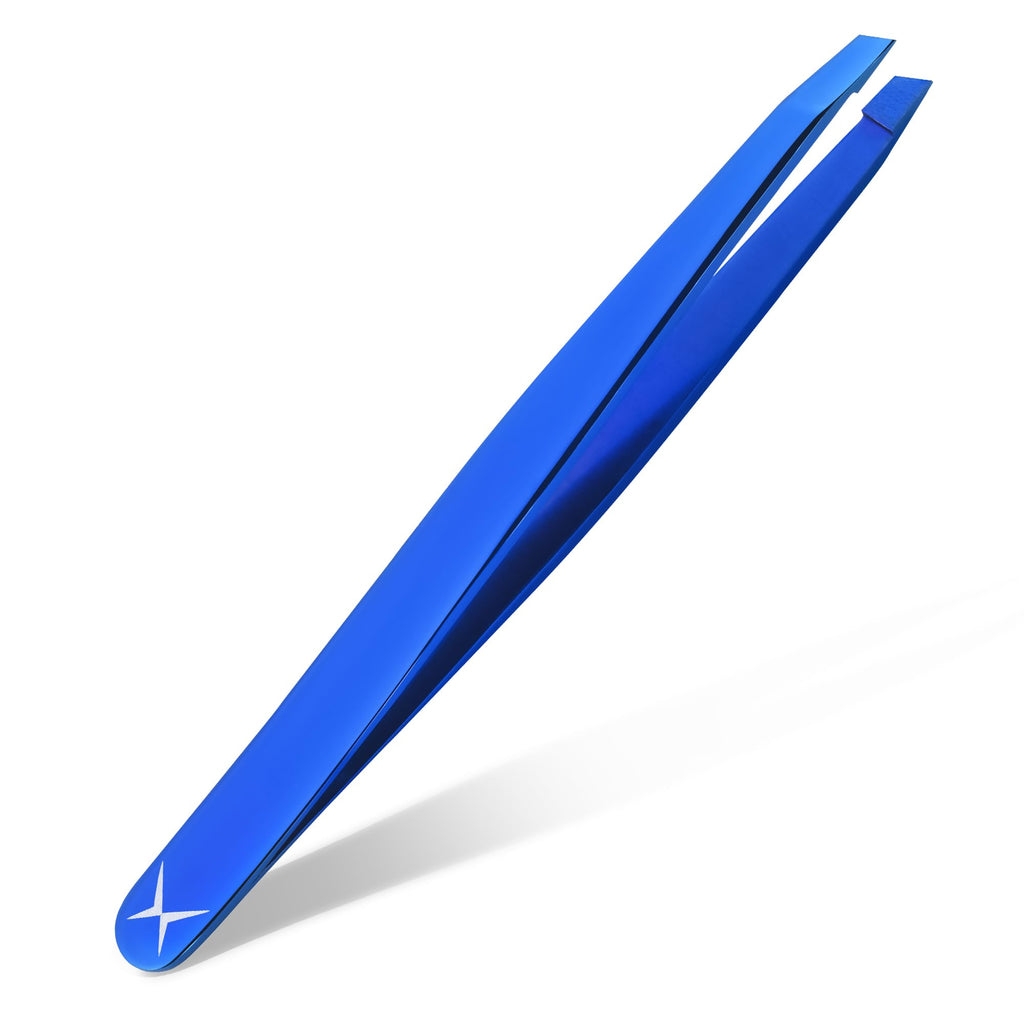 Professional Slant Tip Tweezers for Eyebrows – Premium Stainless Steel, Ultra-Precise Hand-Aligned Tips, Facial Hair & Ingrown Hair Removal (Cosmic Blue)