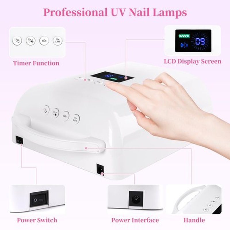 BOMOQING Cordless UV Nail Lamp, 96W Rechargeable UV Light for Gel Nails with Automatic Sensor & 4 Timers, Portable LED Nail Lamp, Professional Nail Dryer for Salon & Home (White)