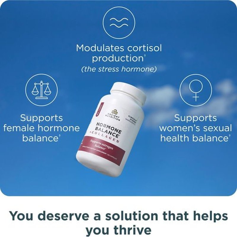 Ancient Nutrition Hormone Balance Collagen Supplement - Hydrolyzed Peptides for Energy Support | 60 Capsules