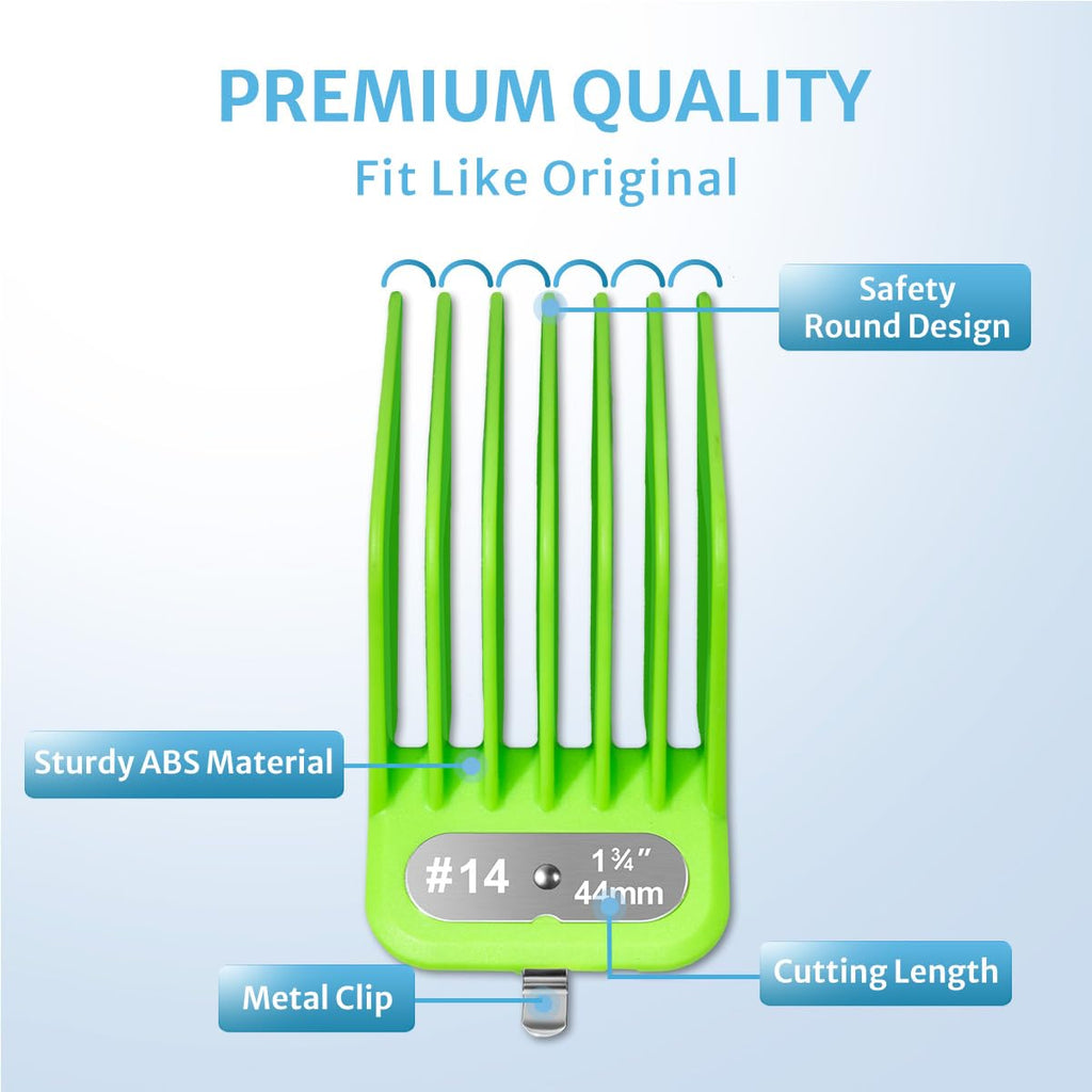 Extra Long Clipper Guards Set Compatible with Andis Master, Oster Fast Feed, Andis AAC-1, GC, LCL, ML, PM-1, PM-2,PM-4, RCAC,RS-1,US-1, Size: #10, 12, 14, 16 (Length: From 1 1.4" To 2")