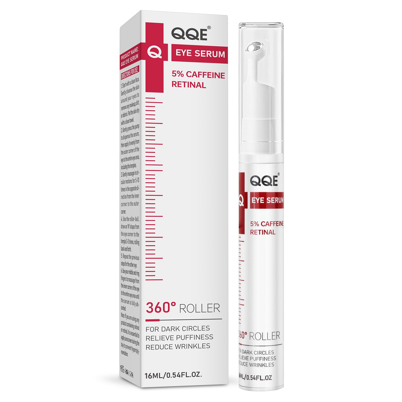 Retinol & Caffeine Eye Serum -360° Massage Roller for Puffiness,Eyebag Remover,Wrinkle Filler,Under Eye Cream For Dark Circles 0.54fl.oz (Pack of 1)