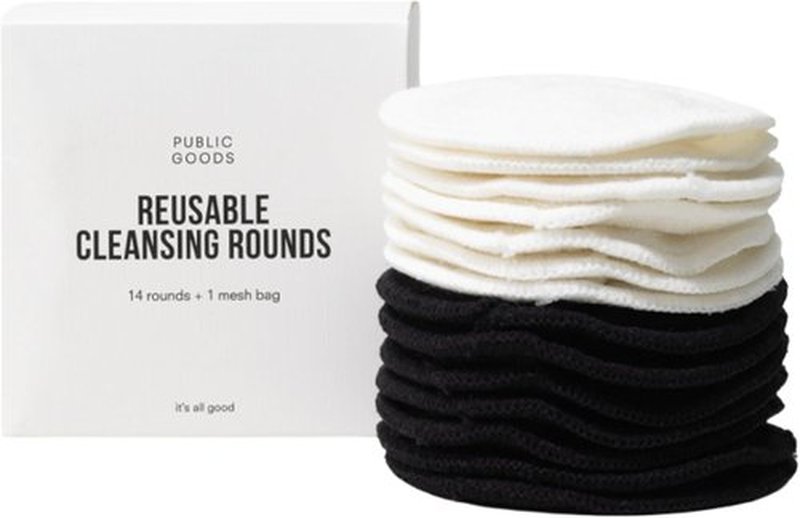 Public Goods Reusable Bamboo Cleansing Rounds - 14 Makeup Remover Pads with Cotton Mesh Bag | Eco-Friendly, Gentle & Machine Washable Skincare Essential