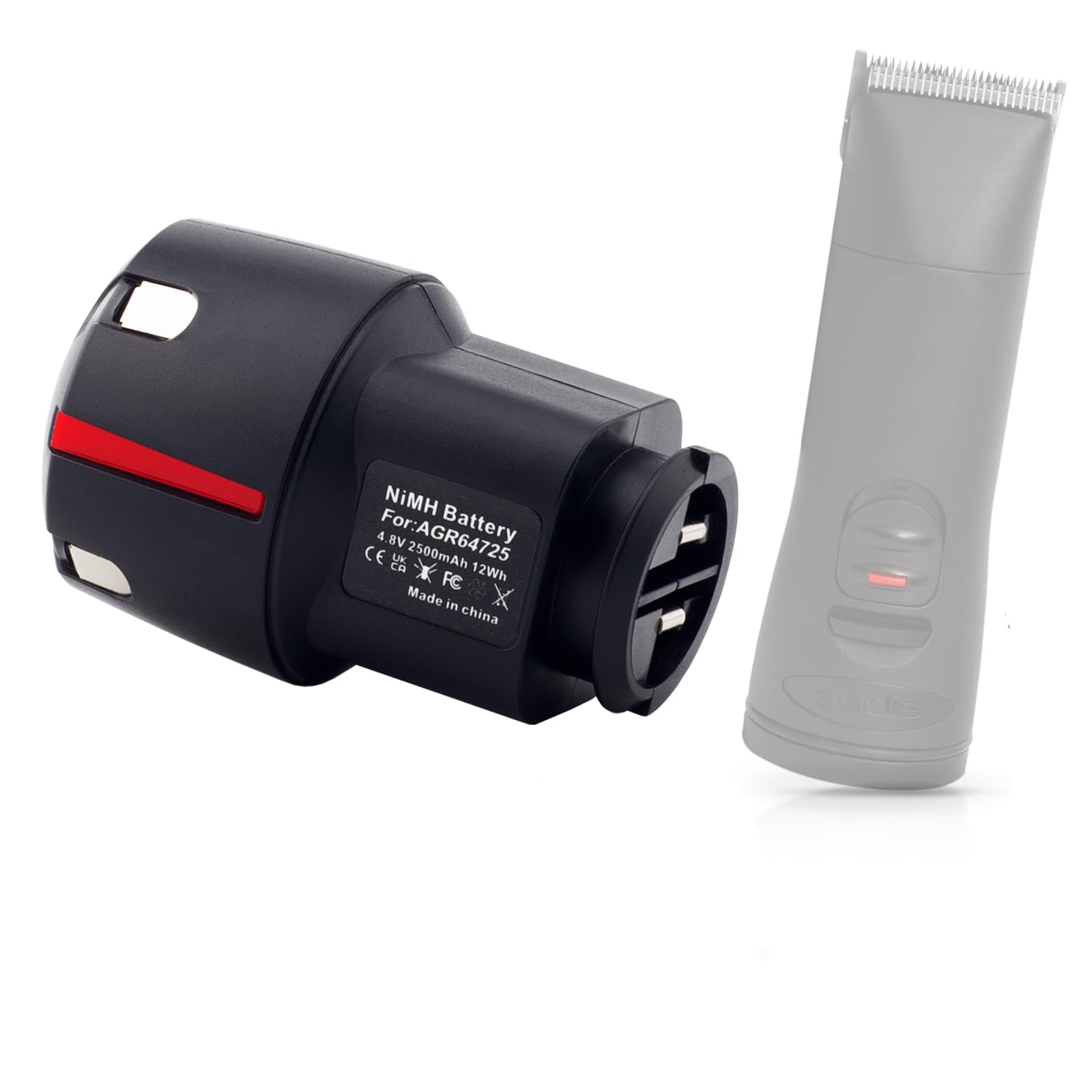UNIKARO High Capacity NiMH 2500mAh Replacement Battery Compatible with Andis PowerGroom AGR and BGR Clippers, Professional Hair Trimmer Battery Pack for Andis Bgrc Clippers, Black