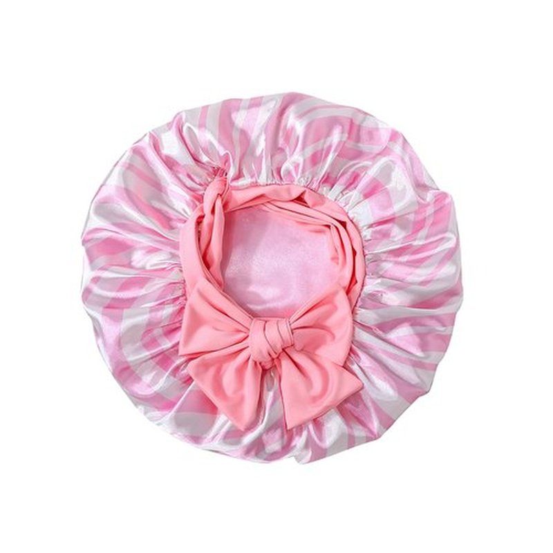 GDTOGRT Satin Silk Bonnet for Sleeping Women, Double Layer Sleep Hair Bonnets Caps for Curly Natural Hair with Tie Band - Pink Stripe