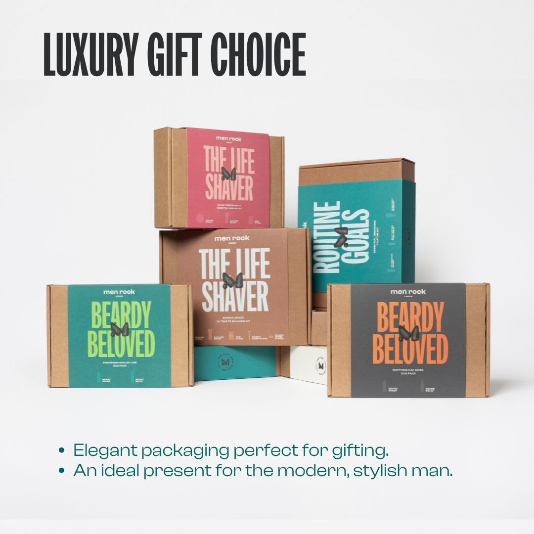Men Rock Beardy Beloved Awakening Essential Beard Kit - Sicilian Lime - Beard Oil, Balm, and Wash - Mens Face Care - Skincare Products for Men - 3 Pc
