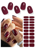 Semi Cured Gel Nail Strips, Wine Red 20pcs Adhesive UV Sticker, Wraps for Home Manicure DIY