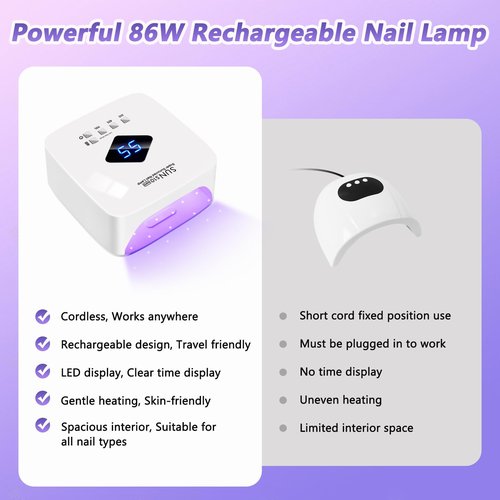 LKE Cordless Rechargeable UV Nail Lamp, 86W UV Light for Gel Nails with 3 Timer Setting Display Auto Sensor, Professional Quick Dry for Salon & Home Use