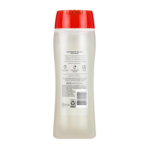 Suave Strawberry Delight Uplifting Body Wash, Formulated with Glycerin and Vitamin E for Hydrating and Gently Cleansing Skin, 18 oz, 6 Pack