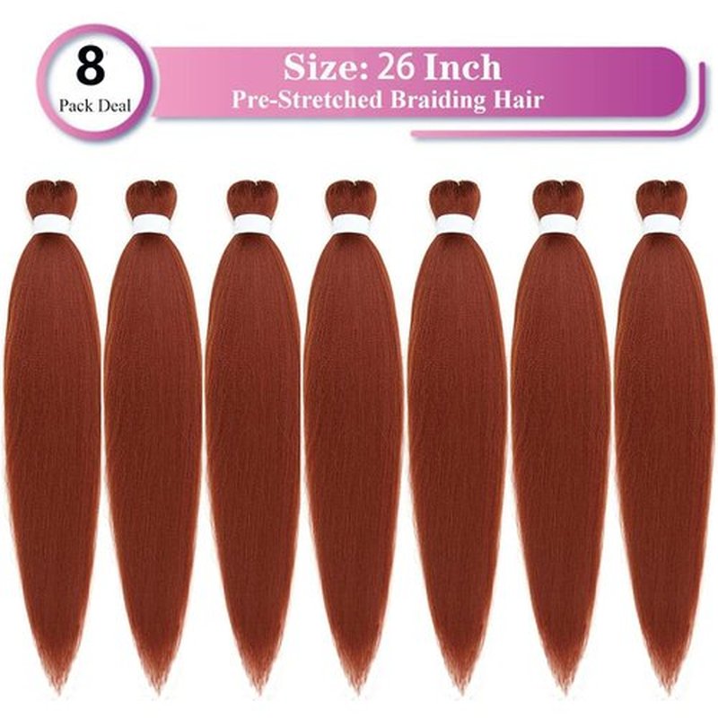 Braiding Hair Pre Stretched Ginger Easy Braids 26 Inches 350 Professional Braids Copper Hot Water Setting Synthetic Braiding Hair for Crochet Extensions (8Pcs,#350)