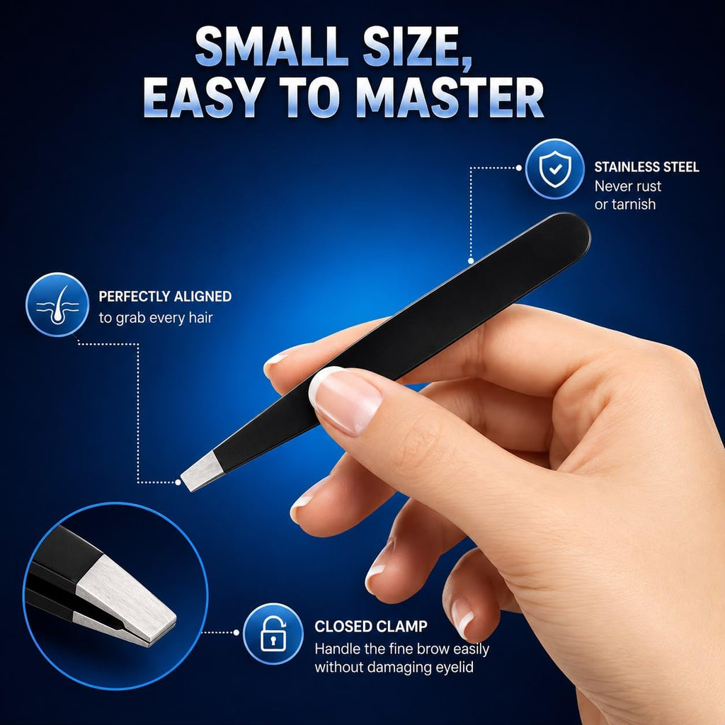 UM Supplies Tweezers Set 4 in 1 Pack l Professional Stainless Steel Tweezers for Eyebrows l Great Precision for Facial Hair, Splinter and Ingrown Hair Removal (Black)