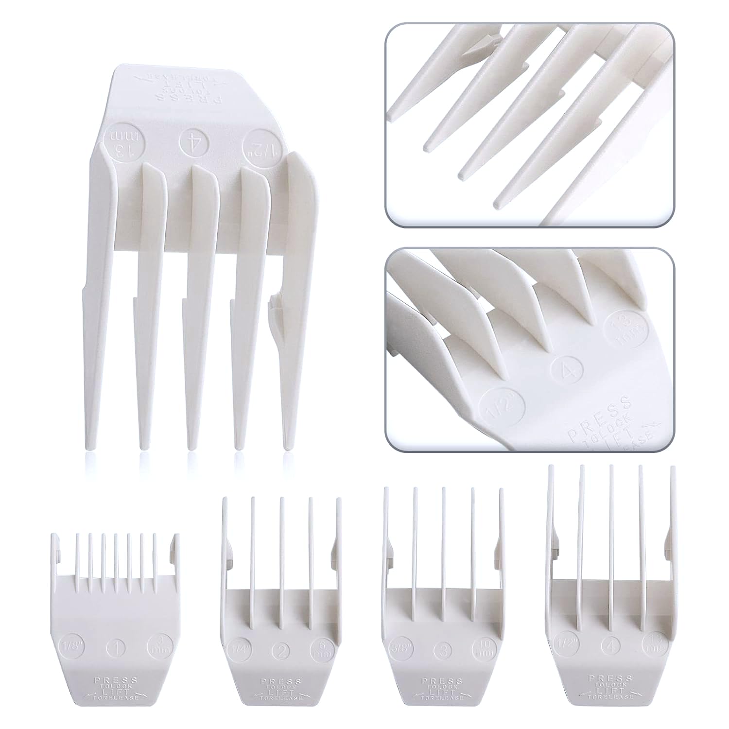 2 Pack Professional Peanut Replacement Blades with 4 Professional Clipper Guards, Precision Ground for Smooth Cutting, Snap-On Design, Compatible with Wahl Peanut Clipper/Trimmer #2068-300, White