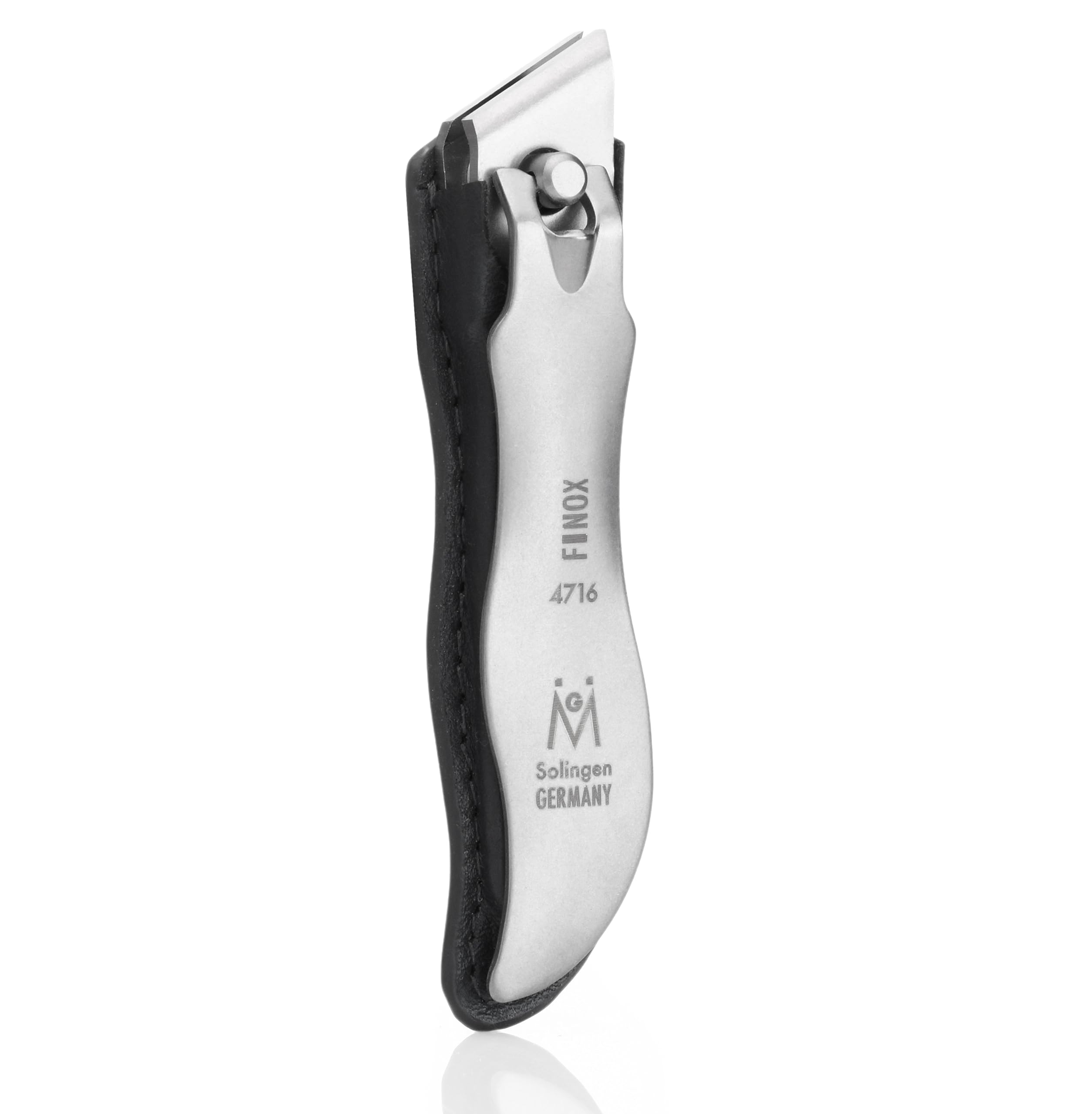 GERmanikure Economy Nail Clipper in Leather Case, Ethically Made in Solingen Germany, Angled Edge for Fingernails & Ingrown Toenails Black Large Straight