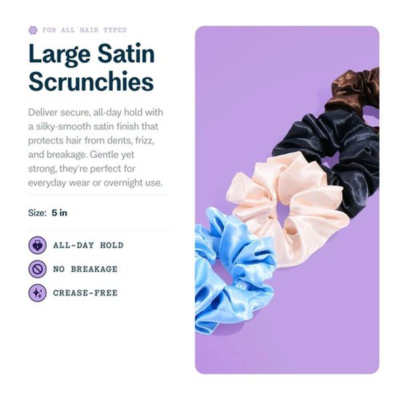 Gimme Beauty Large Satin Hair Scrunchies - Soft, No-Breakage Scrunchies - Perfect for Thick Hair & Bedtime Wear - Firm Hold & Gentle, Crease-Free Accessories for Women - Multi-Color & Black, 4 Pack